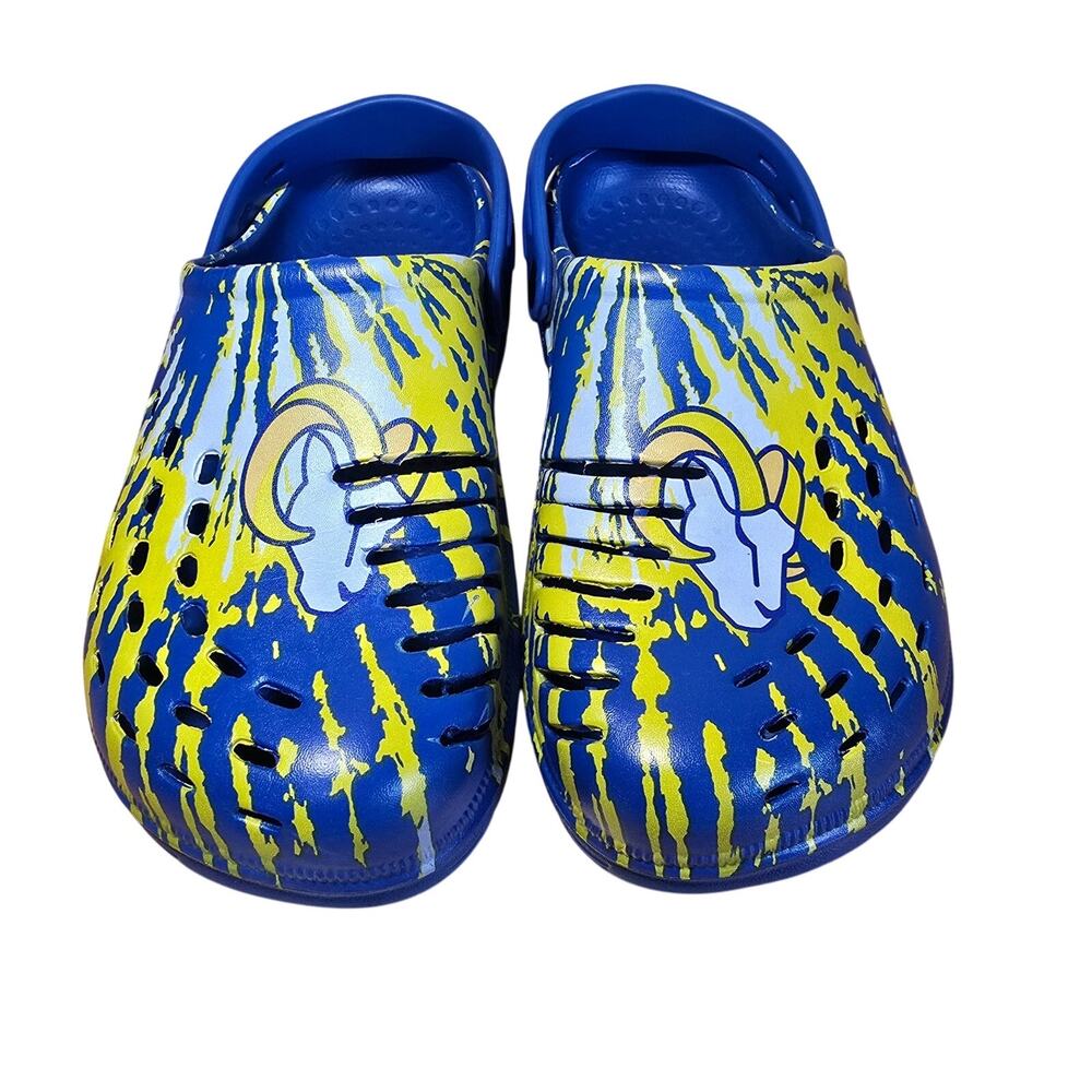 New FOCO NFL Men's Los Angeles Rams 2023 Colorblock Big Logo Clogs Blue Yellow - Picture 3 of 6